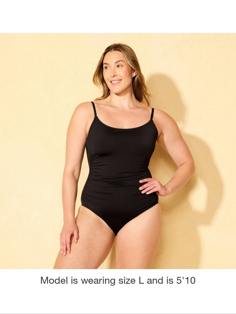 Shade & Shore Black One Piece Swimsuit with Ruching on Sides Size Large 12-14
